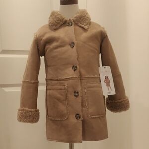 New! Bisou Bisou Tan Faux Shearling Coat